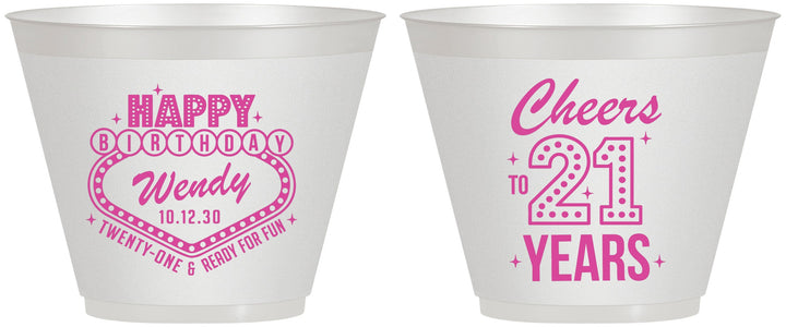 Custom 21st Birthday 9 oz Wine Frosted Cups - Vegas | 340007