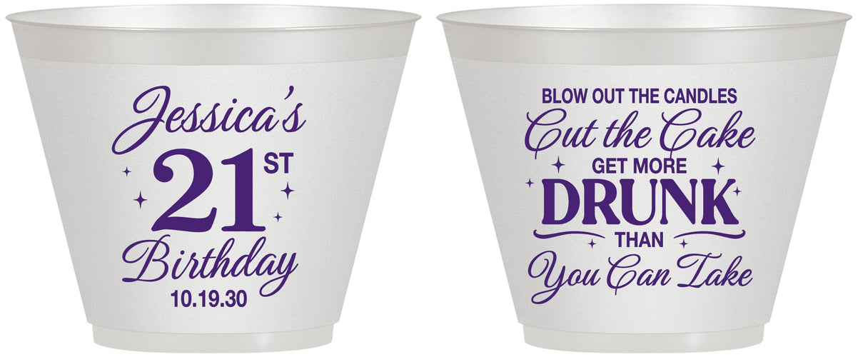 Custom 21st Birthday 9 oz Wine Frosted Cups - Candles Cake Drunk | 340010
