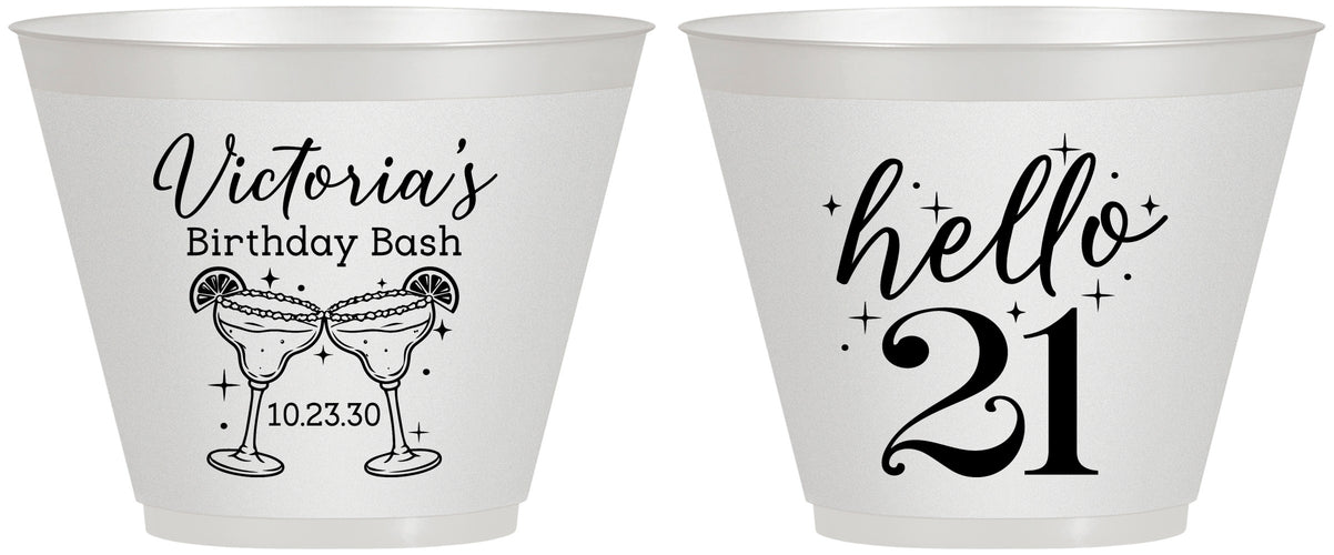 Custom 21st Birthday 9 oz Wine Frosted Cups - Hello Twenty One | 340011