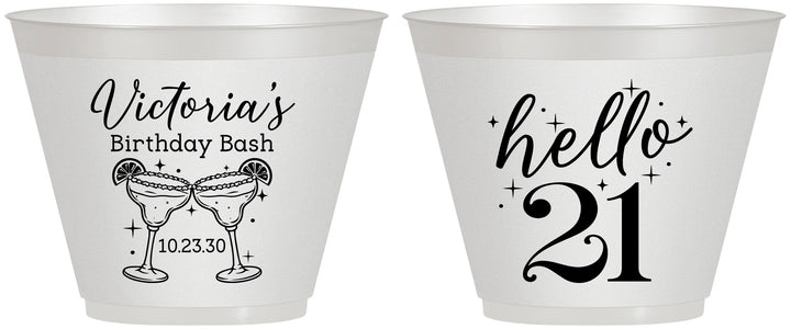 Custom 21st Birthday 9 oz Wine Frosted Cups - Hello Twenty One | 340011