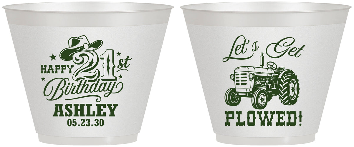 Custom 21st Birthday 9 oz Wine Frosted Cups - Lets Get Plowed | 340012
