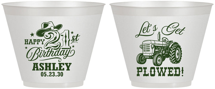 Custom 21st Birthday 9 oz Wine Frosted Cups - Lets Get Plowed | 340012