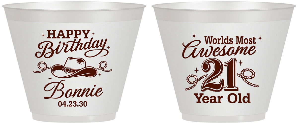 Custom 21st Birthday 9 oz Wine Frosted Cups - Cowgirl | 340013