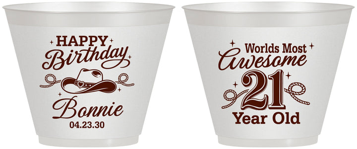 Custom 21st Birthday 9 oz Wine Frosted Cups - Cowgirl | 340013