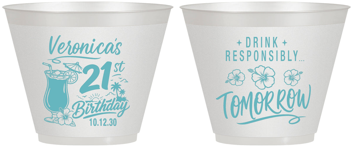 Custom 21st Birthday 9 oz Wine Frosted Cups - Drink Responsibly Tomorrow | 340015