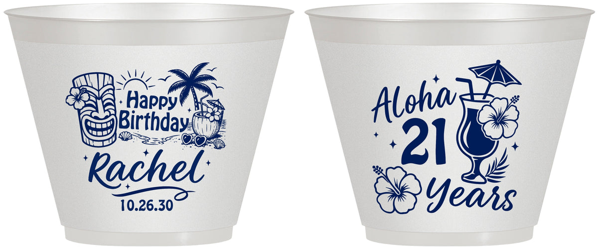Custom 21st Birthday 9 oz Wine Frosted Cups - Aloha Hawaii | 340016
