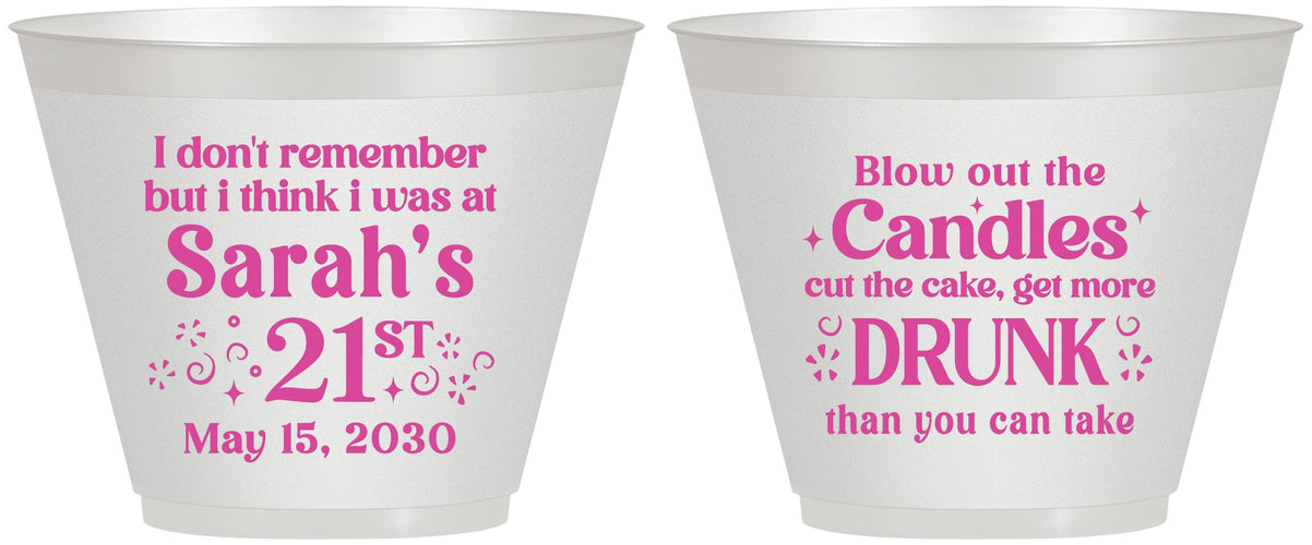 Custom 21st Birthday 9 oz Wine Frosted Cups - Candles Cake Drunk | 340017