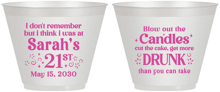 Custom 21st Birthday 9 oz Wine Frosted Cups - Candles Cake Drunk | 340017