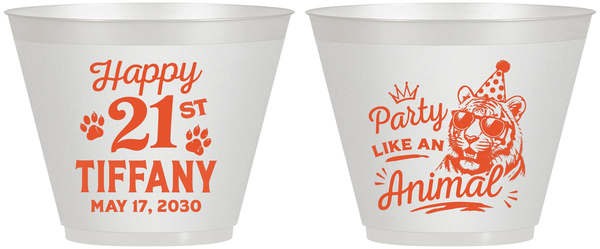 Custom 21st Birthday 9 oz Wine Frosted Cups - Party Like An Animal Tiger | 340020