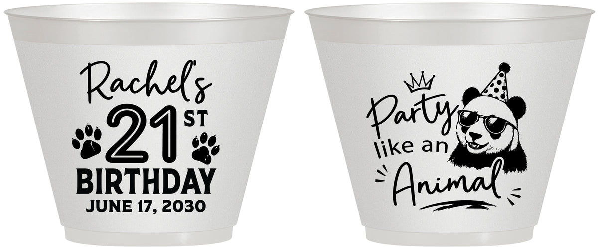 Custom 21st Birthday 9 oz Wine Frosted Cups - Party Like An Animal Panda | 340021