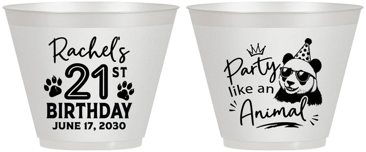 Custom 21st Birthday 9 oz Wine Frosted Cups - Party Like An Animal Panda | 340021