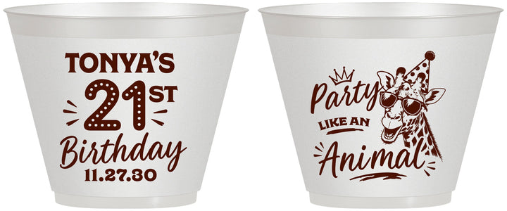 Custom 21st Birthday 9 oz Wine Frosted Cups - Party Like An Animal Giraffe | 340022