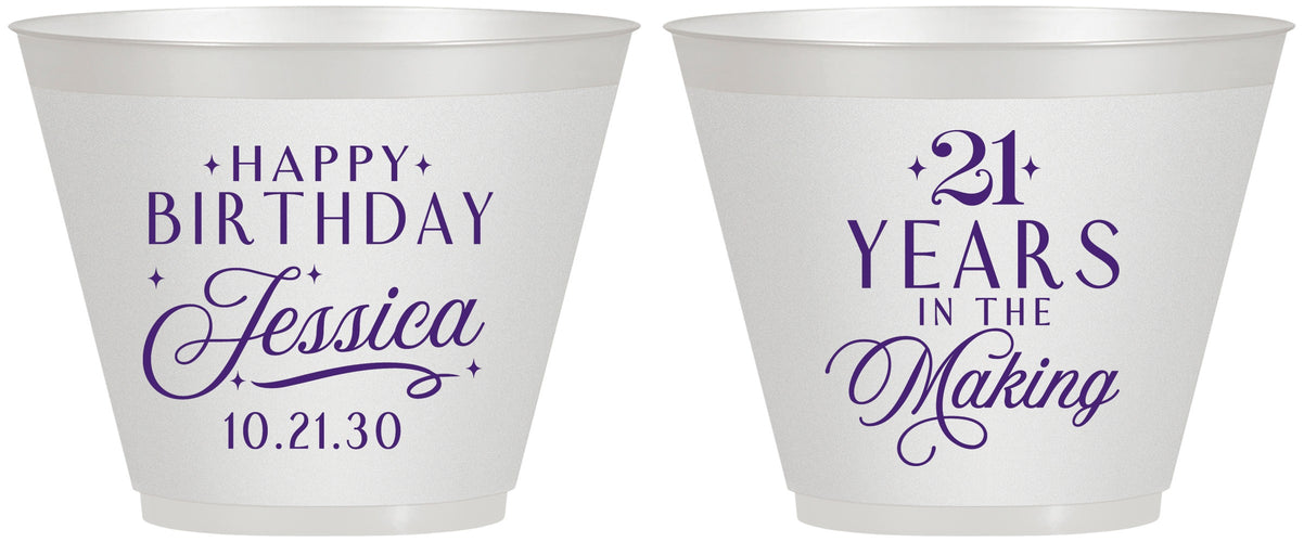 Custom 21st Birthday 9 oz Wine Frosted Cups - Twenty One Years In The Making | 340023