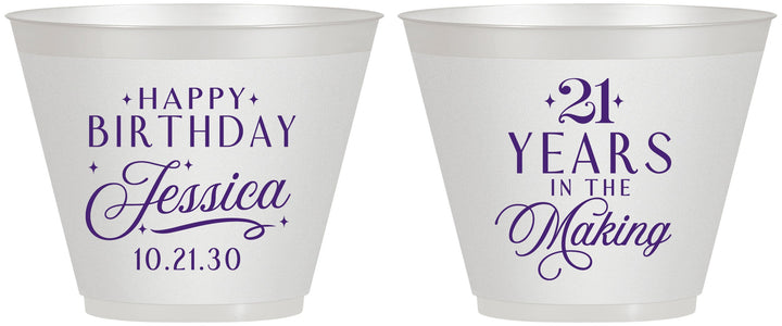 Custom 21st Birthday 9 oz Wine Frosted Cups - Twenty One Years In The Making | 340023