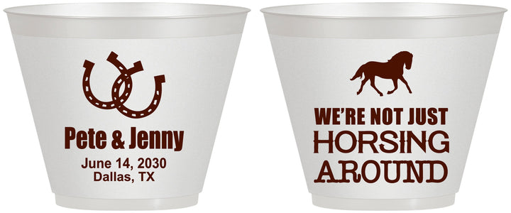 Custom Wedding 9 oz Wine Frosted Cups - Horseshoe | 341