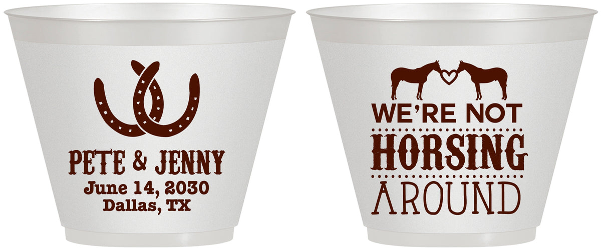Custom Wedding 9 oz Wine Frosted Cups - Horseshoe | 342