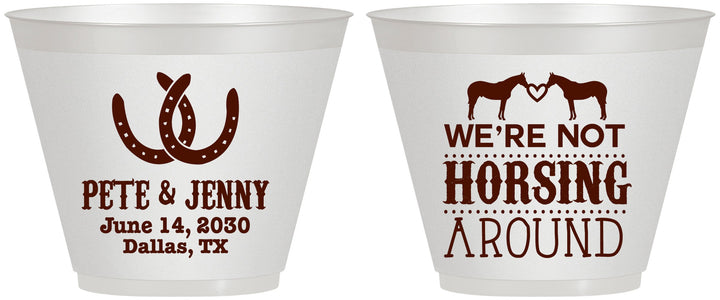 Custom Wedding 9 oz Wine Frosted Cups - Horseshoe | 342