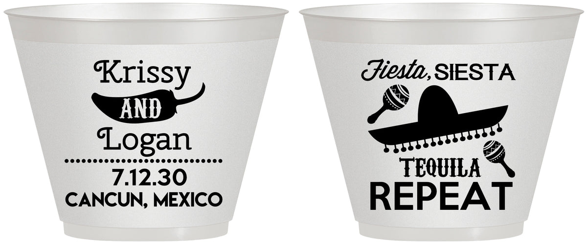 Custom Wedding 9 oz Wine Frosted Cups - Fiesta Siesta Tequila Repeat | 344