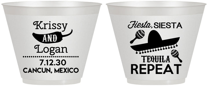Custom Wedding 9 oz Wine Frosted Cups - Fiesta Siesta Tequila Repeat | 344