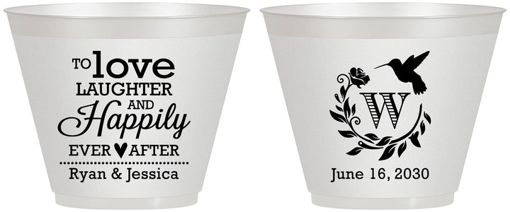 Custom Wedding 9 oz Wine Frosted Cups - Love Laughter Happily | 345