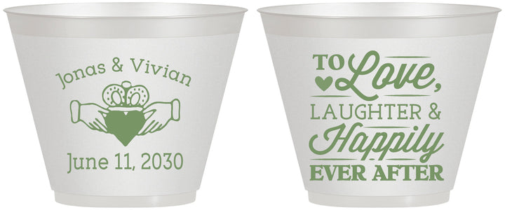 Custom Wedding 9 oz Wine Frosted Cups - Love Laughter Happily | 346