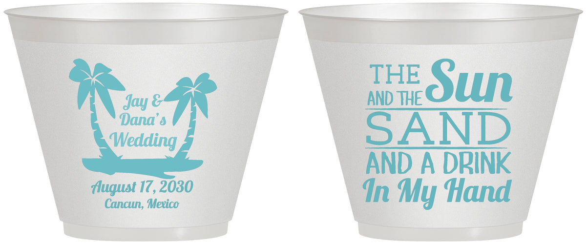 Custom Wedding 9 oz Wine Frosted Cups - Beach | 350