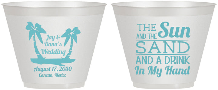 Custom Wedding 9 oz Wine Frosted Cups - Beach | 350