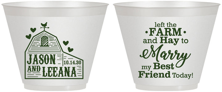 Custom Wedding 9 oz Wine Frosted Cups - Left The Farm Tractor | 352