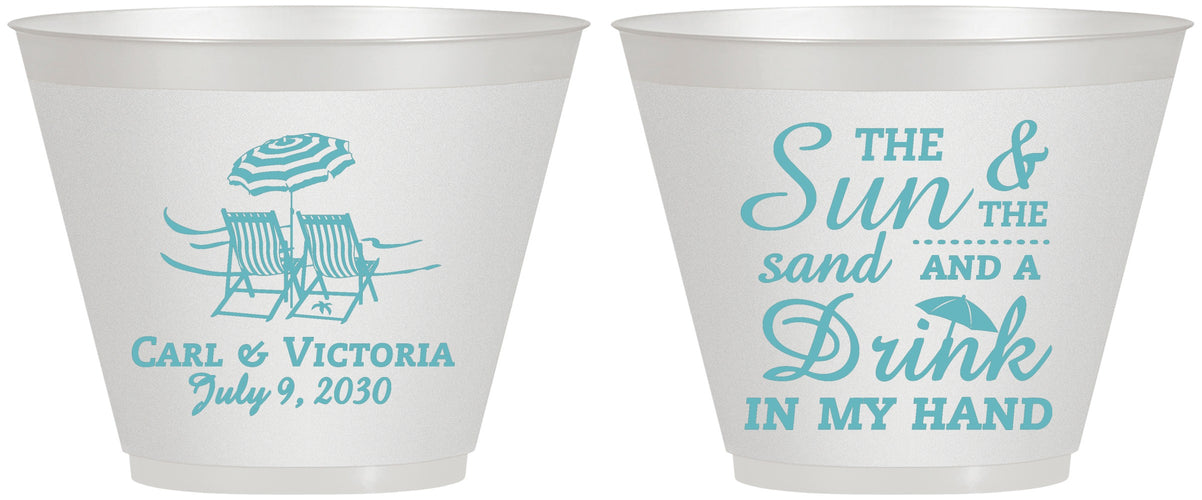 Custom Wedding 9 oz Wine Frosted Cups - Sun Sand Drink In My Hand | 353