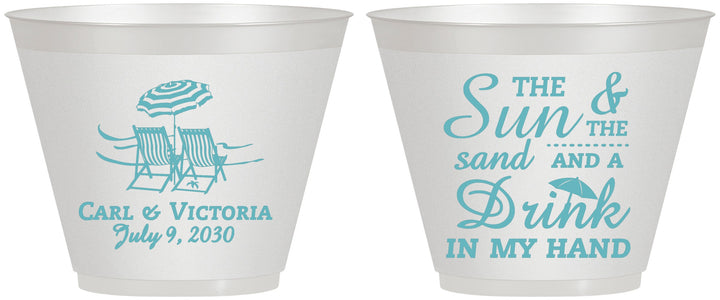 Custom Wedding 9 oz Wine Frosted Cups - Sun Sand Drink In My Hand | 353