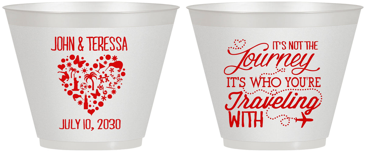 Custom Wedding 9 oz Wine Frosted Cups - Journey Traveling With | 354