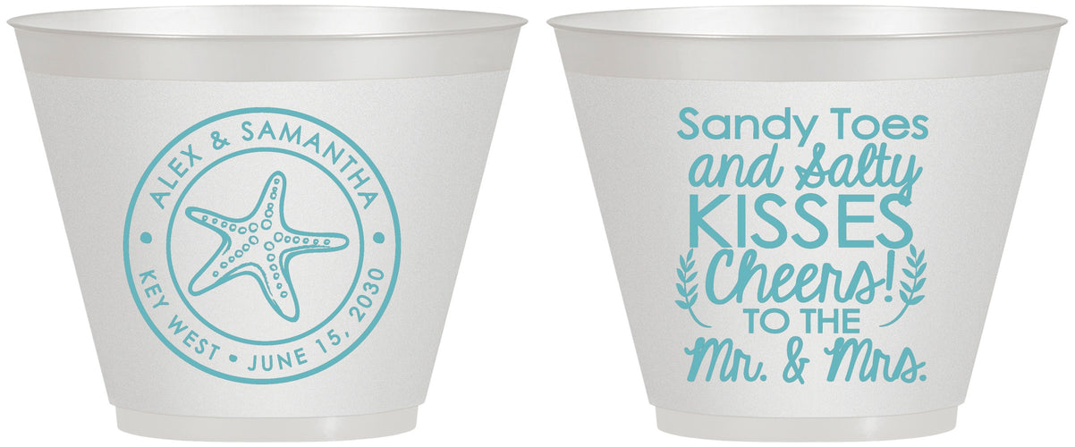 Custom Wedding 9 oz Wine Frosted Cups - Sandy Feet Salty Kisses | 355
