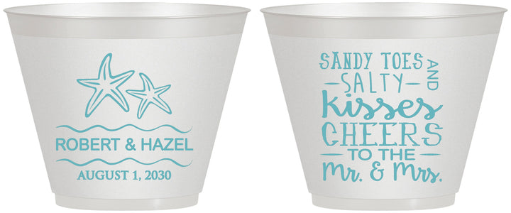 Custom Wedding 9 oz Wine Frosted Cups - Sandy Feet Salty Kisses | 356