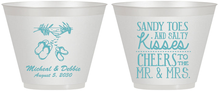 Custom Wedding 9 oz Wine Frosted Cups - Sandy Feet Salty Kisses | 357