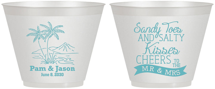 Custom Wedding 9 oz Wine Frosted Cups - Beach | 358
