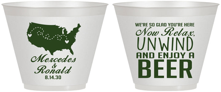 Custom Wedding 9 oz Wine Frosted Cups - Relax Unwind Enjoy Beer | 360
