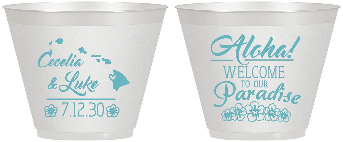 Custom Wedding 9 oz Wine Frosted Cups - Hawaii | 365