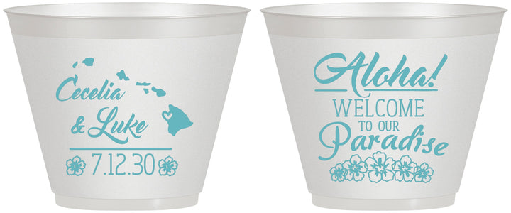 Custom Wedding 9 oz Wine Frosted Cups - Hawaii | 365
