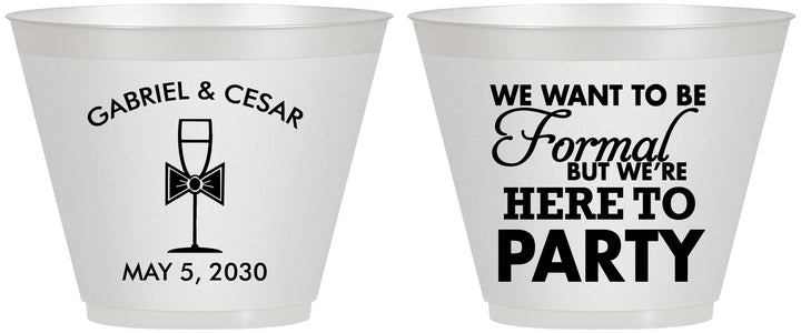Custom Wedding 9 oz Wine Frosted Cups - Formal Here To Party | 366