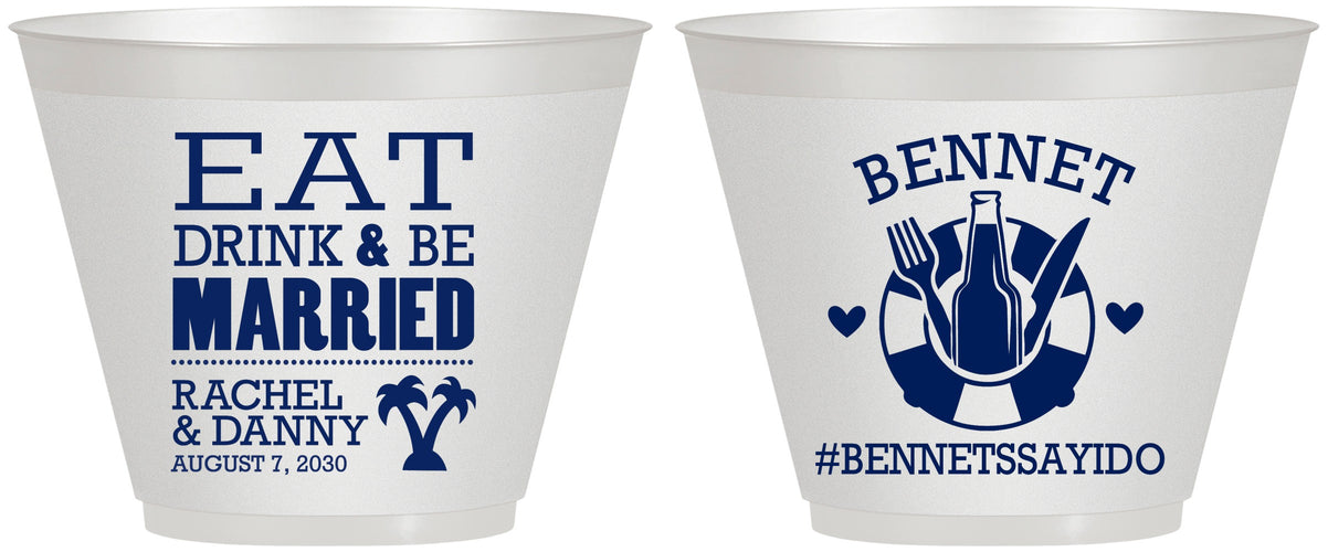 Custom Wedding 9 oz Wine Frosted Cups - Eat Drink Be Married | 367