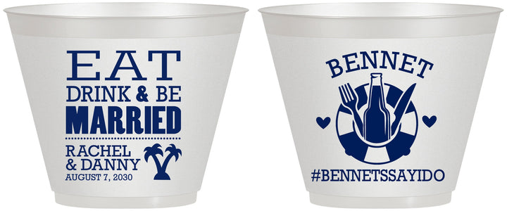 Custom Wedding 9 oz Wine Frosted Cups - Eat Drink Be Married | 367