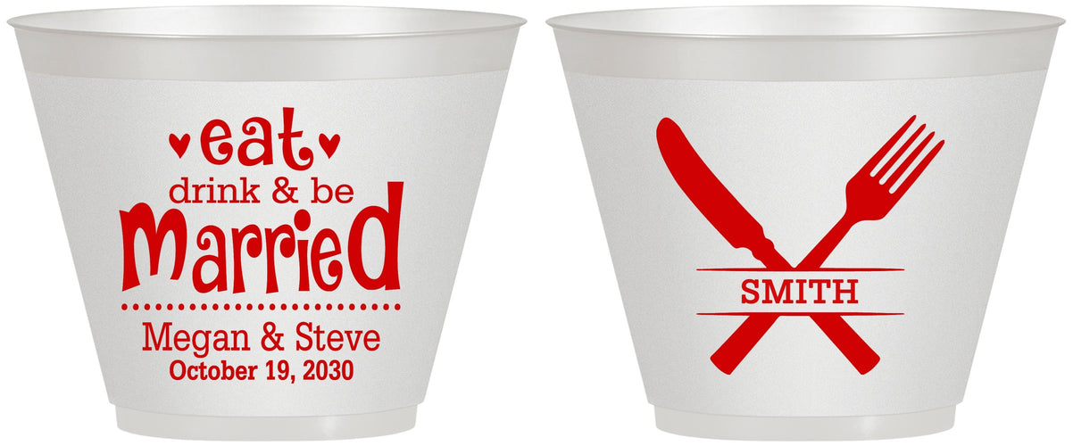 Custom Wedding 9 oz Wine Frosted Cups - Eat Drink Be Married | 368