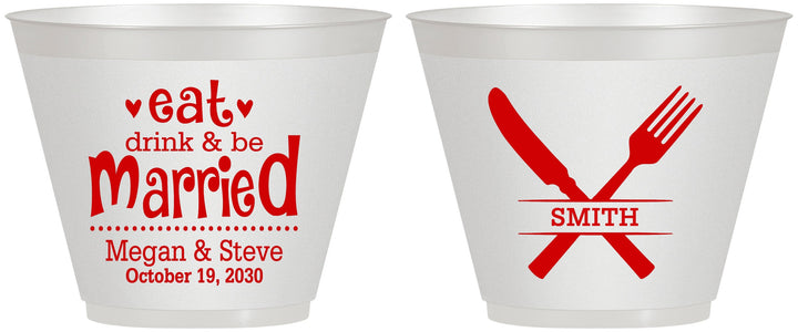 Custom Wedding 9 oz Wine Frosted Cups - Eat Drink Be Married | 368