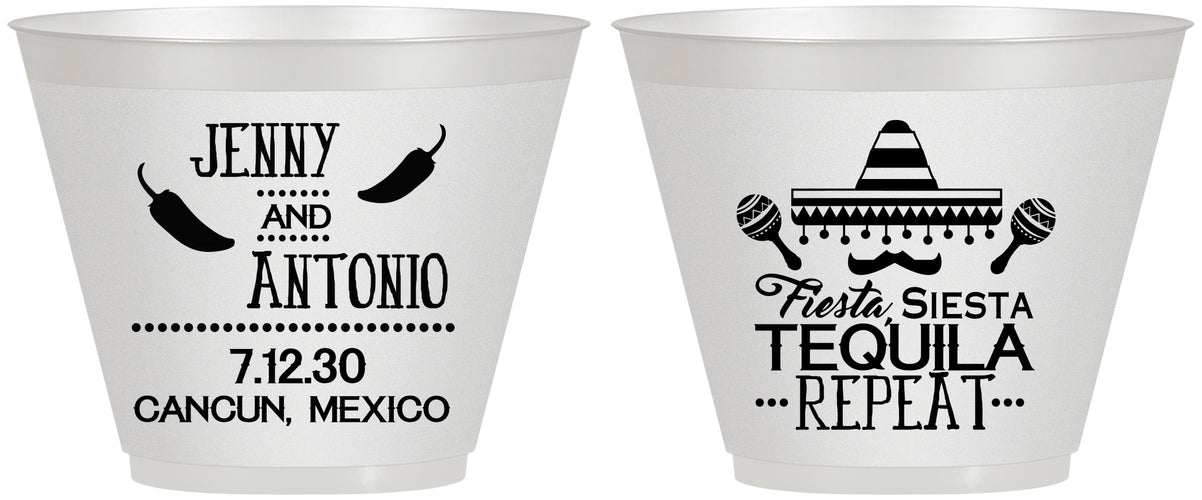 Custom Wedding 9 oz Wine Frosted Cups - Fiesta Siesta Tequila Repeat | 369