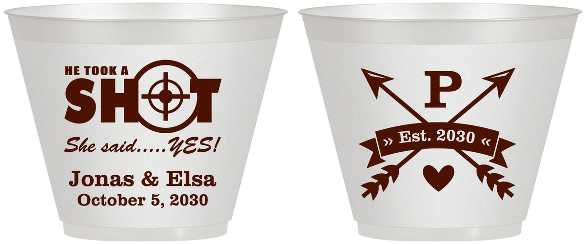Custom Wedding 9 oz Wine Frosted Cups - Take A Shot She Said Yes | 370
