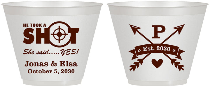 Custom Wedding 9 oz Wine Frosted Cups - Take A Shot She Said Yes | 370