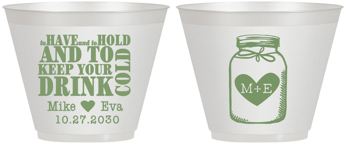 Custom Wedding 9 oz Wine Frosted Cups - Mason Jar | 373