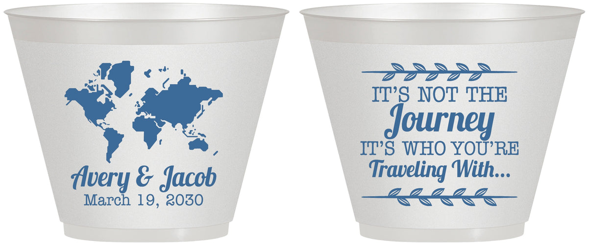 Custom Wedding 9 oz Wine Frosted Cups - Journey Traveling With | 374