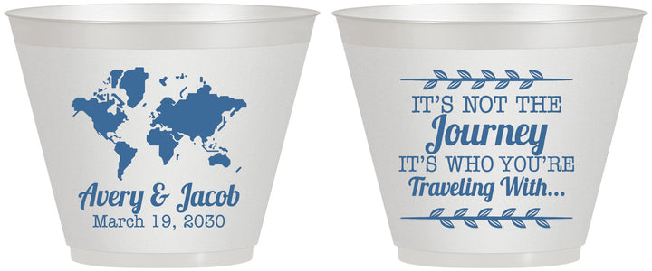 Custom Wedding 9 oz Wine Frosted Cups - Journey Traveling With | 374
