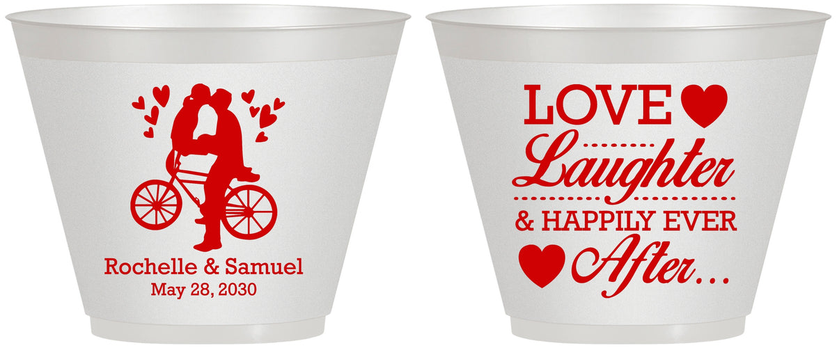 Custom Wedding 9 oz Wine Frosted Cups - Love Laughter Happily | 376